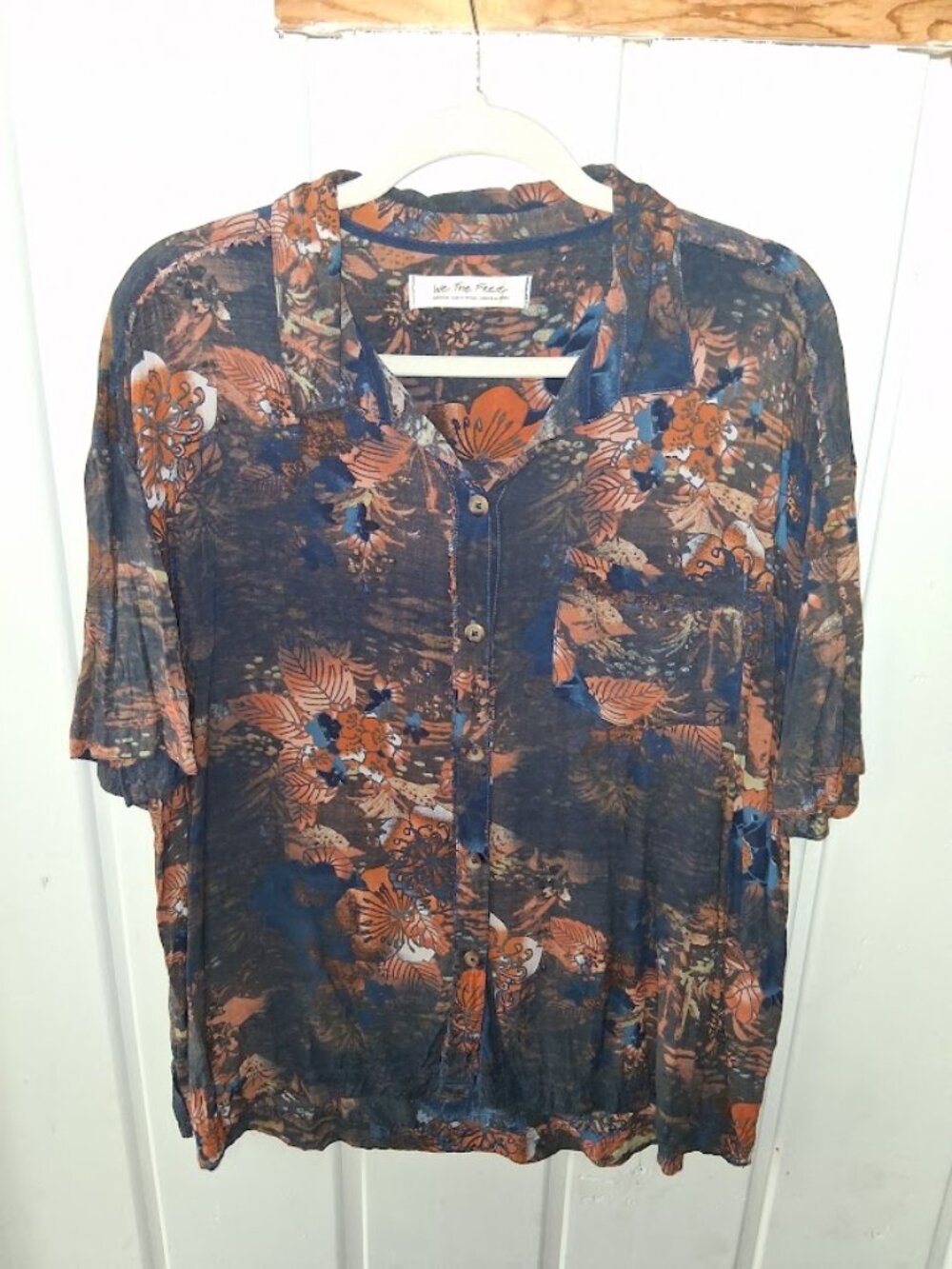 We the Free Floral Good Vibes Button Down Hawaiian Shirt Sz M